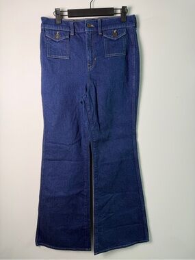 J.Crew Vintage Flare Patch Pocket Jeans Size 28 Blue High Rise Stretch Denim
